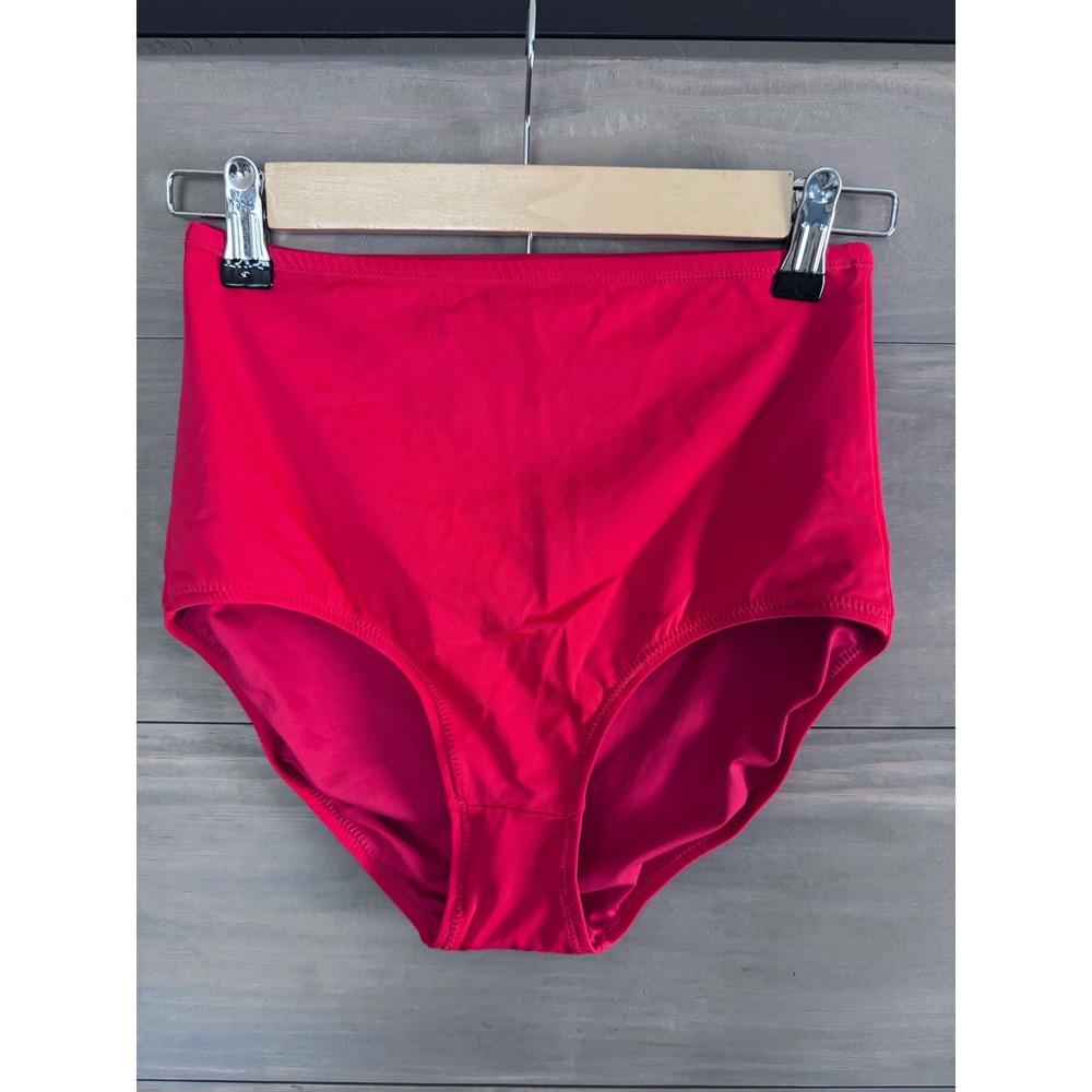 Kiava‎ Womens High Waisted Bikini Bottoms Solid Red Swimwear Full Coverage Small